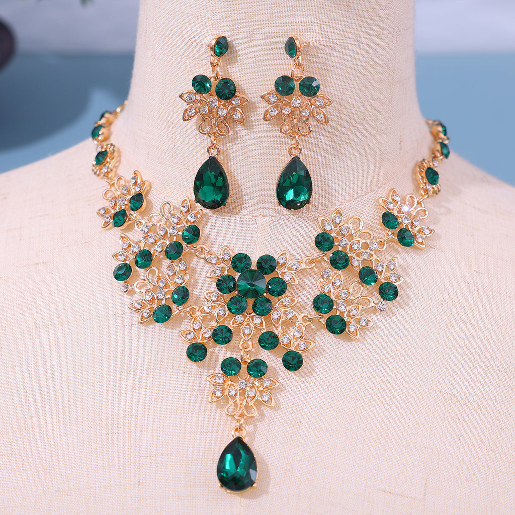 European Bride Necklace Earrings Rhinestone Jewelry Cross-border Bride Wedding Dress Modeling Shooting Water Drop Necklace Accessories