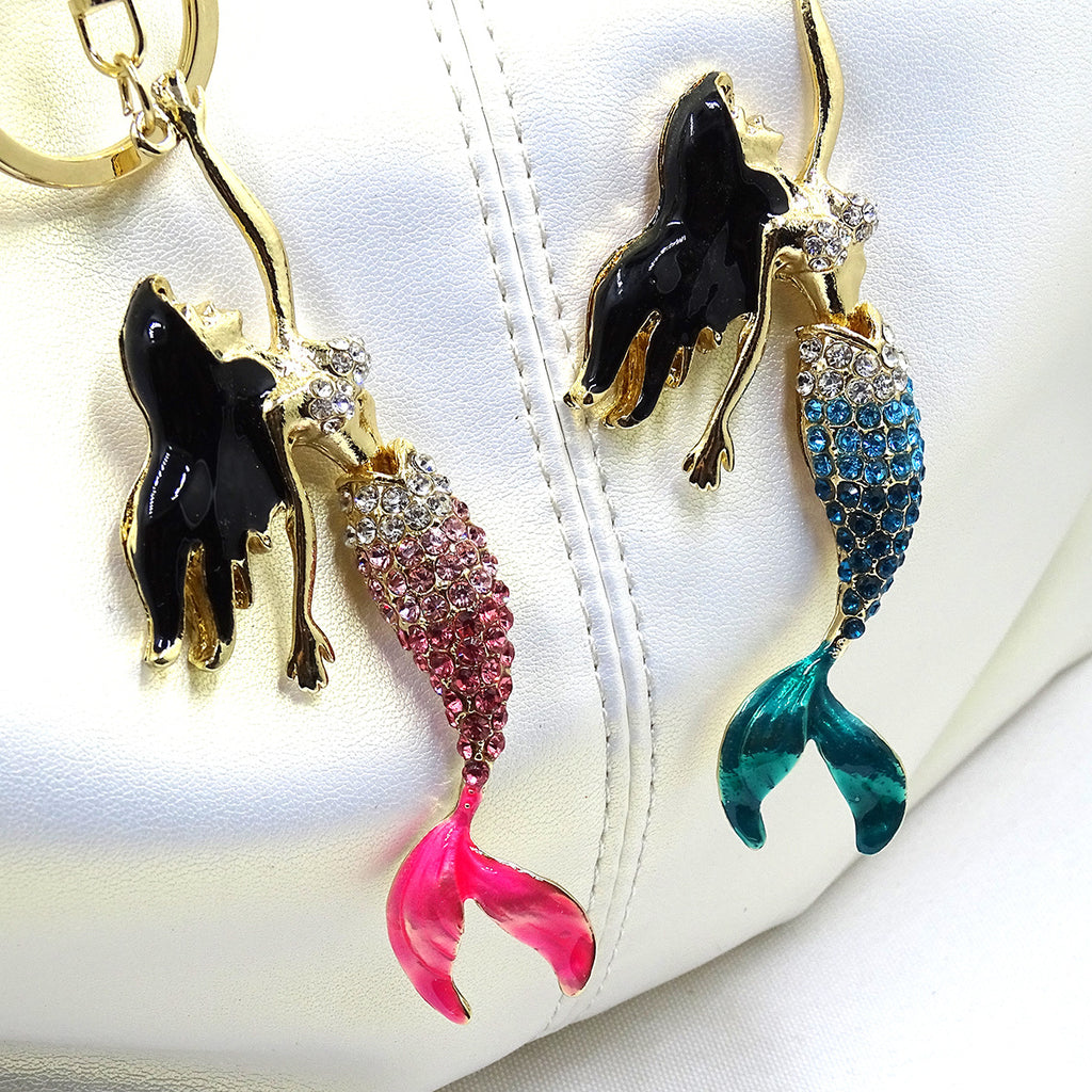 Creative Jewelry Stereo Diamond Enamel Mermaid Keychain Car Hanging Women's Bag Accessories Metal Key Ring