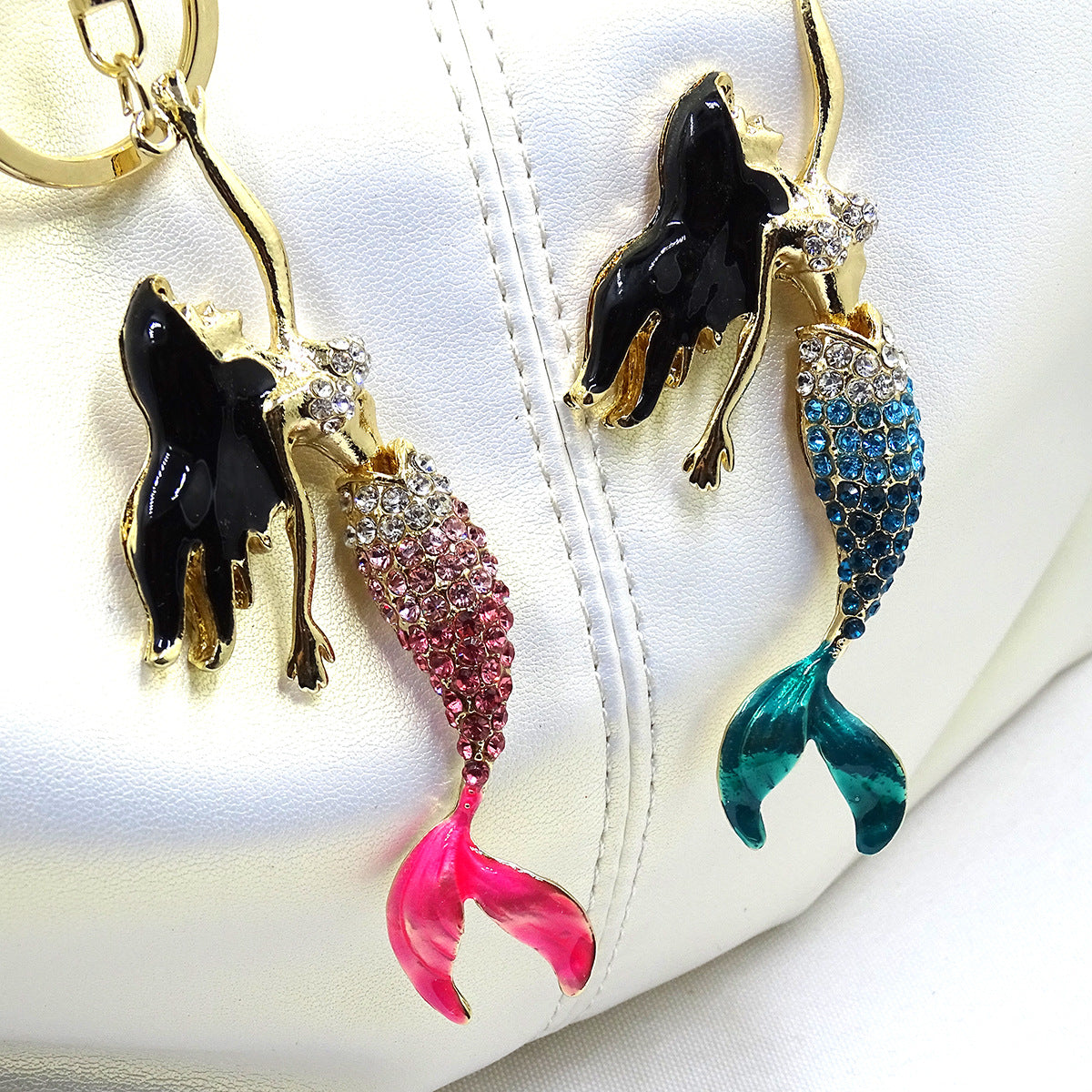Creative Jewelry Stereo Diamond Enamel Mermaid Keychain Car Hanging Women's Bag Accessories Metal Key Ring