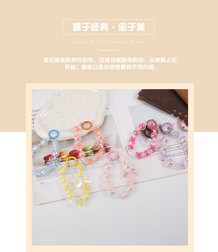 Japanese and Korean Ins Style Handmade Beaded Macaron Colorful Beads Mobile Phone Lanyard Flower Mobile Phone Chain Wrist Rope Wholesale