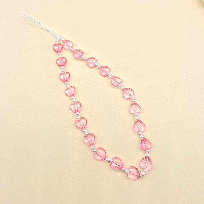 Pink Heart Love Pearl Beaded Mobile Phone Chain Girl's Heart Sweet and Cute Anti-lost Mobile Phone Lanyard Neck