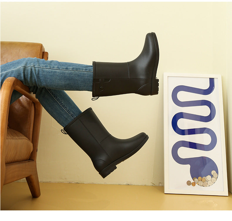 Bottes de pluie tendance pour femmes, hauteur mi-mollet, doublées de velours, antidérapantes et imperméables