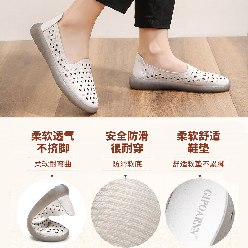 Chaussures pour femmes d'âge mûr et seniors : cuir respirant pour l'été, semelles souples anti-fatigue, incluant sandales et sabots antidérapants