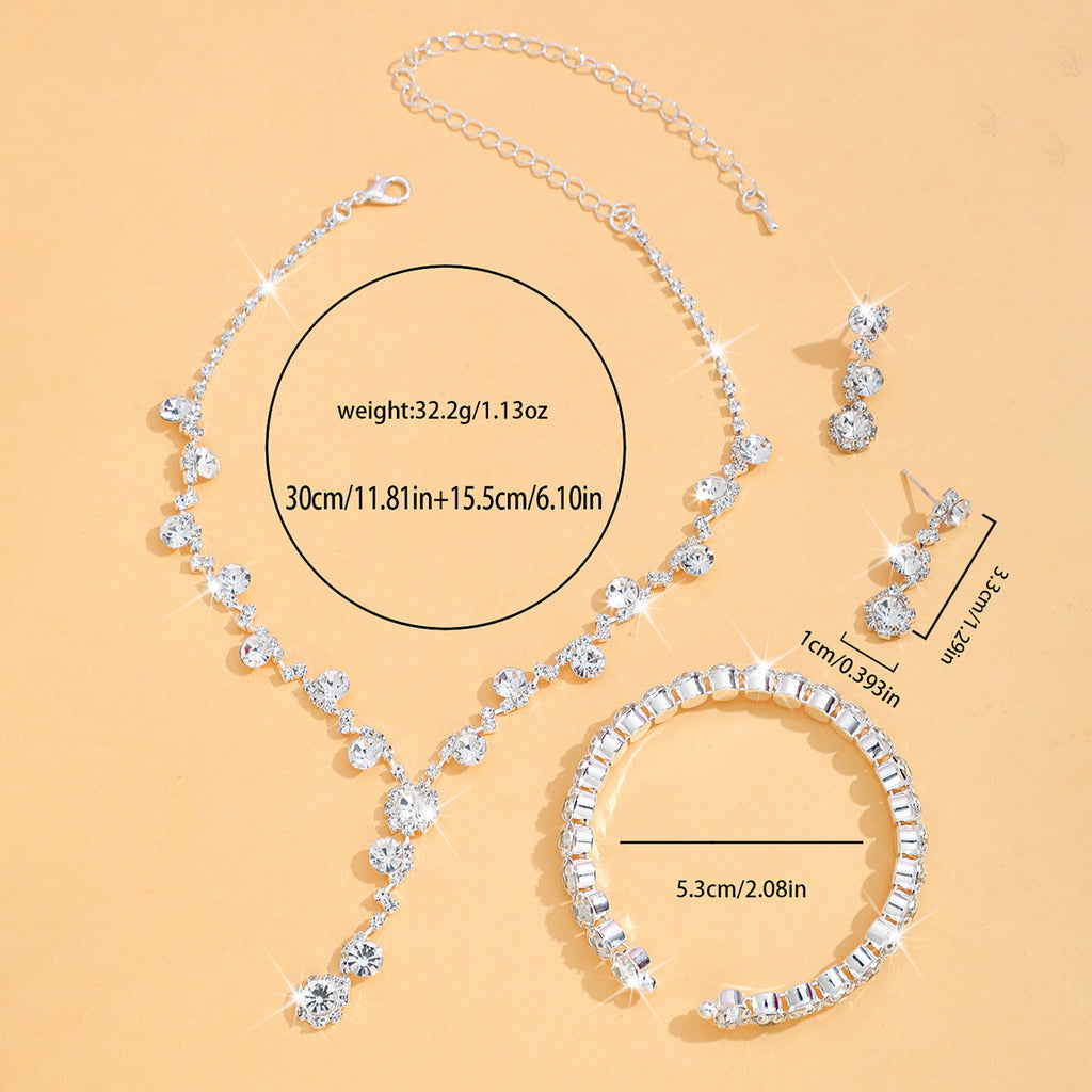 Explosive Jewelry Flash Diamond Inlaid with Full Diamond Women's Wedding Accessories Necklace Earrings Bracelet Three-piece Bridal suit