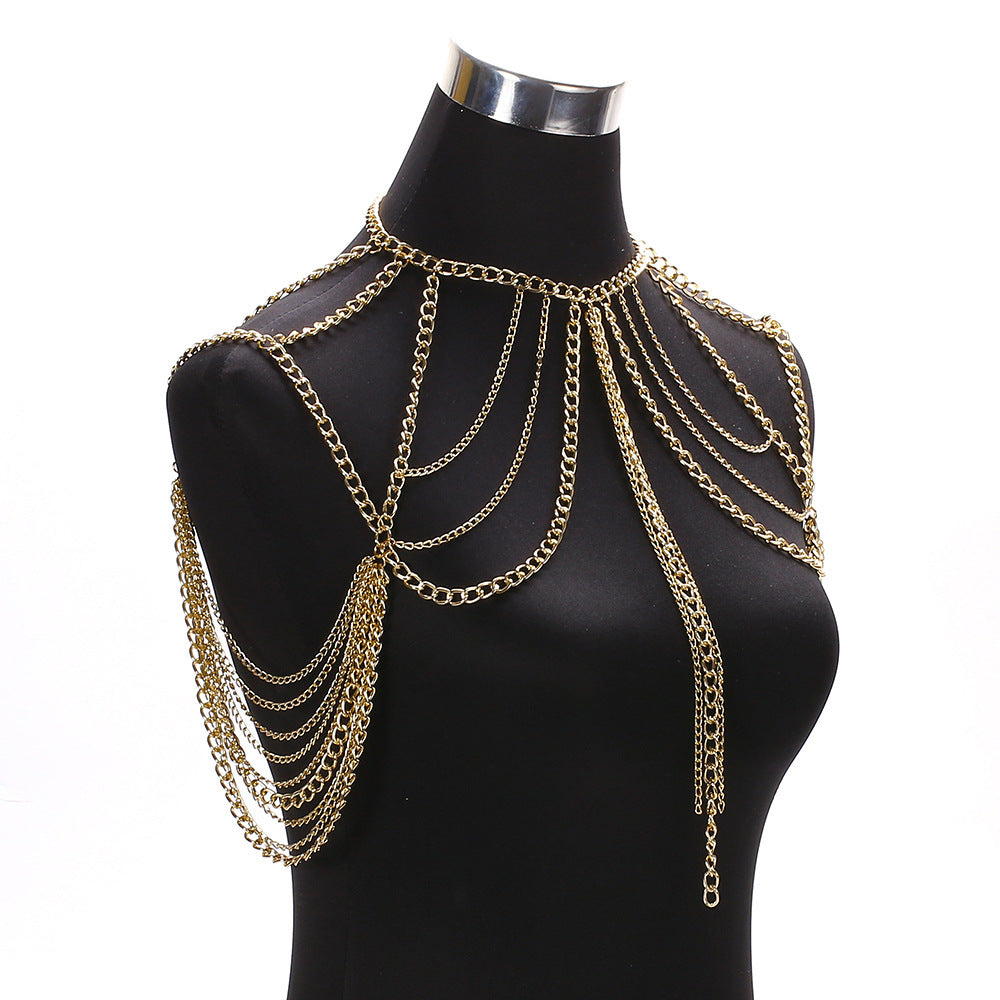 Cross-border explosive jewelry ladies sexy multilayer metal aluminum chain tassel neck chain waist chain set of body chain accessories