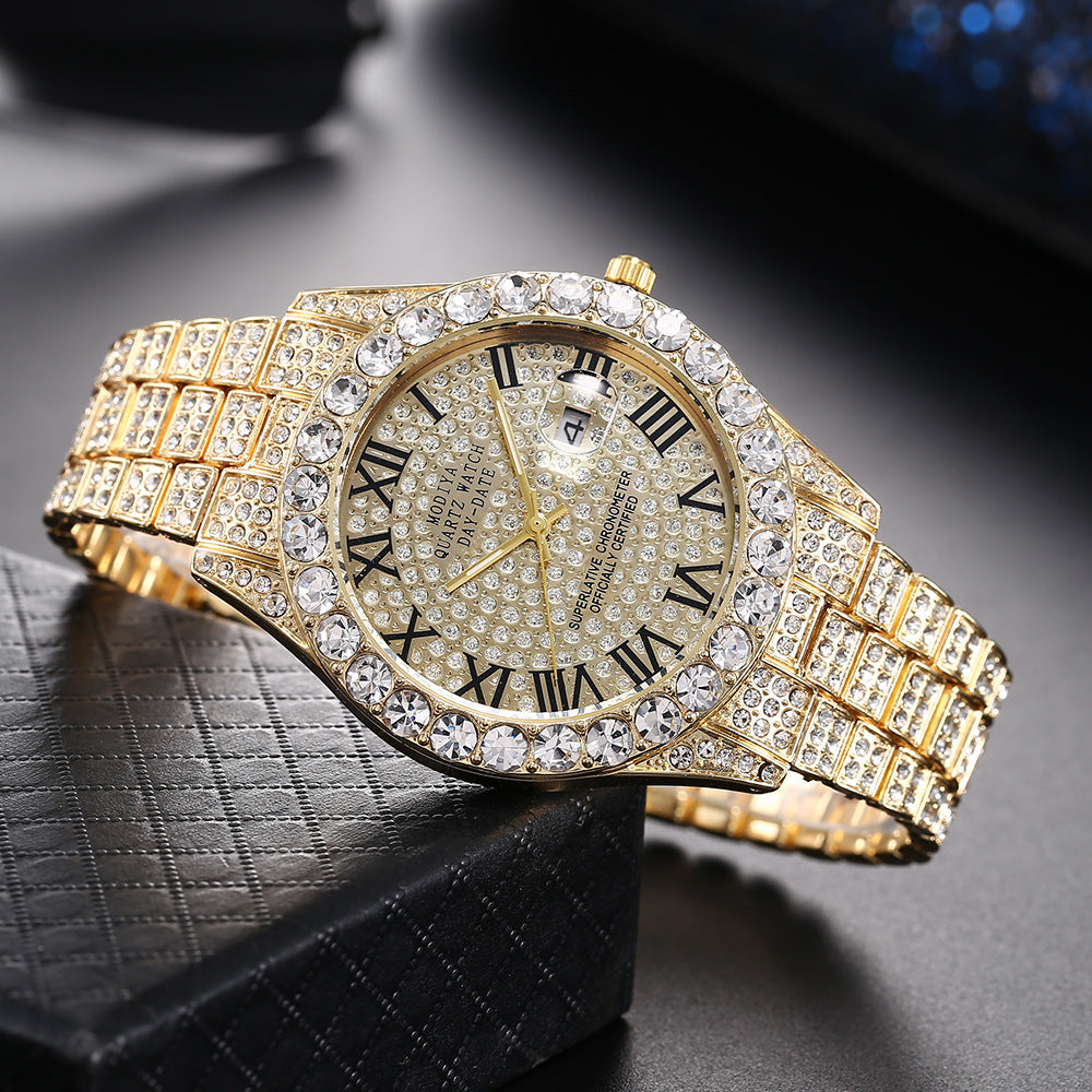 Tiktok Hot-Selling Fashion Casual Men's Watch Full Diamond Watch Men's Factory Price Direct Sale Complete Colors