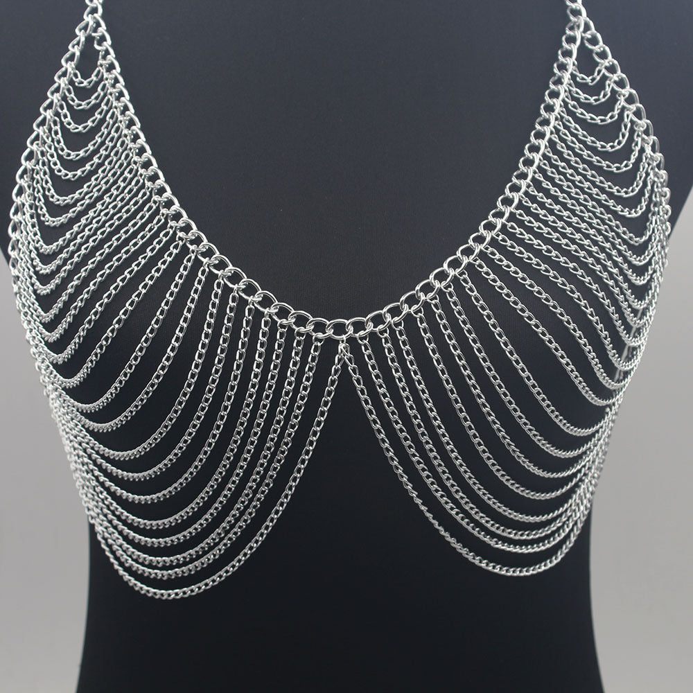 Chaîne de corps tendance pour femme – Design multicouche en aluminium – Accessoire pour bikini et tenue d'été
