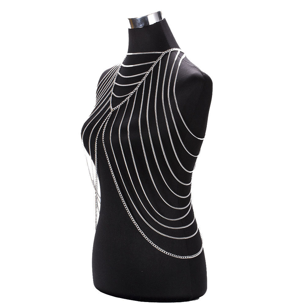 Cross-border jewelry European and American fashion personality punk style metal long multi-layer tassel body chain sexy clothing accessories