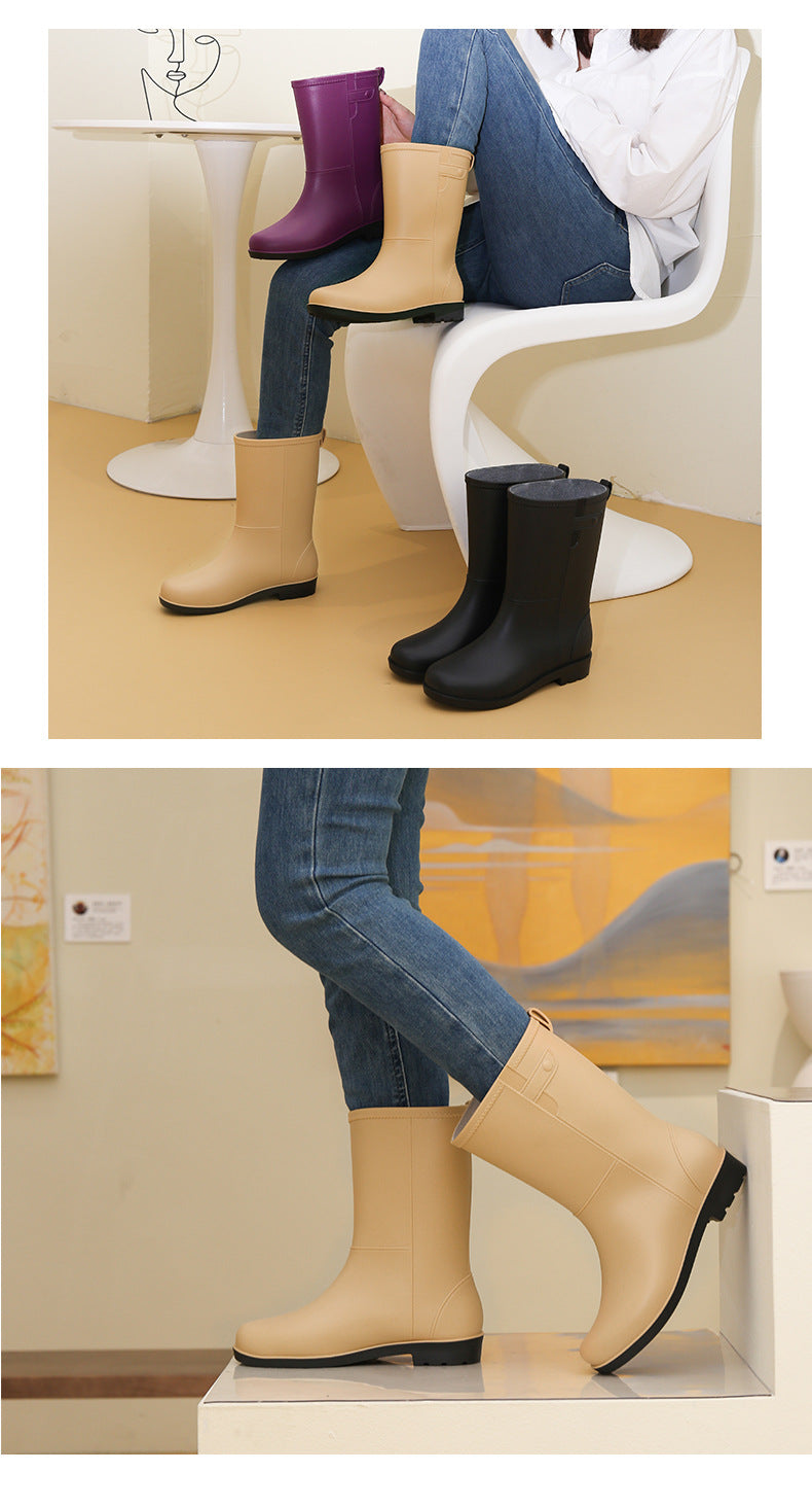 Bottes de pluie tendance pour femmes, hauteur mi-mollet, doublées de velours, antidérapantes et imperméables