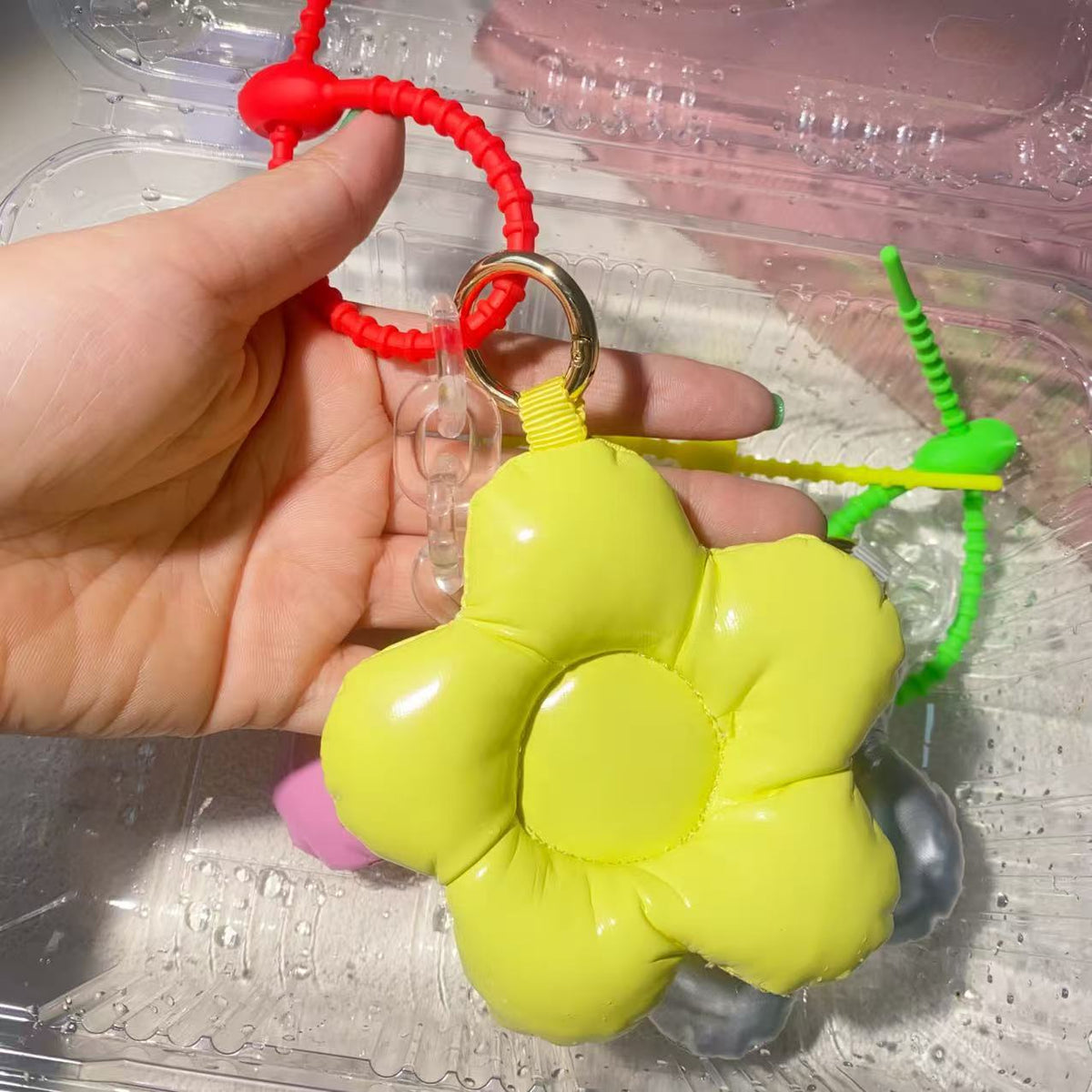 Creative Leather Gloss Cotton Flower Pendant Phone Case Accessories Fun Keychain Girl Decoration Bag Hanging