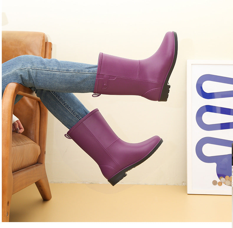 Bottes de pluie tendance pour femmes, hauteur mi-mollet, doublées de velours, antidérapantes et imperméables
