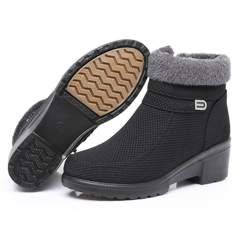 Winter new wedge women's shoes 2024 middle-aged mother non-slip short boots fleece-lined padded warm cotton shoes a generation of hair