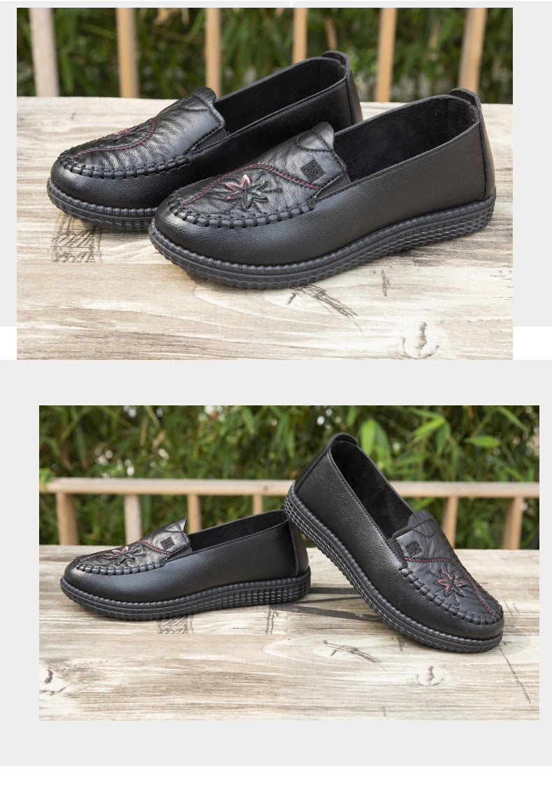 Women's shoes single-layer shoes mother's shoes soft bottom soft surface Spring and Autumn new casual comfortable non-slip flat shoes mother's shoes embroidered shoes