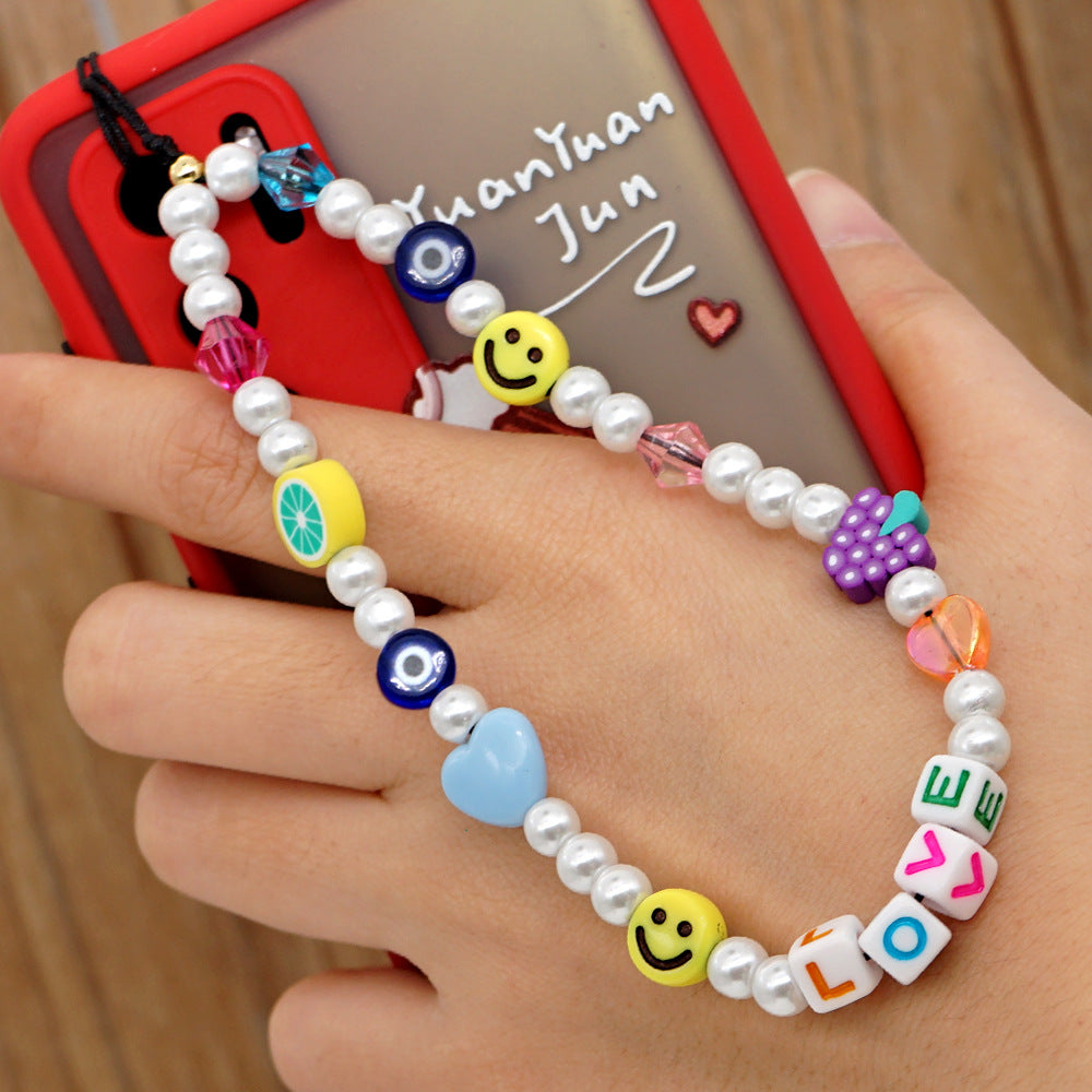 Handmade pearl beaded mobile phone chain mobile phone case lanyard pendant wrist pendant diy accessories