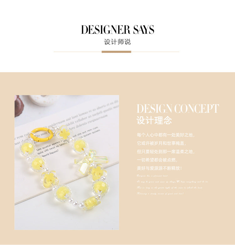 Japanese and Korean Ins Style Handmade Beaded Macaron Colorful Beads Mobile Phone Lanyard Flower Mobile Phone Chain Wrist Rope Wholesale