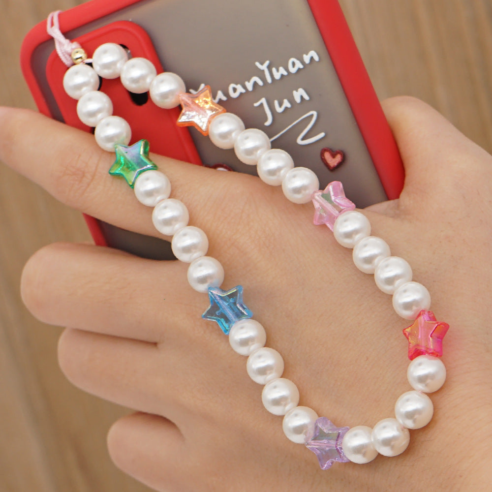 Handmade pearl beaded mobile phone chain mobile phone case lanyard pendant wrist pendant diy accessories