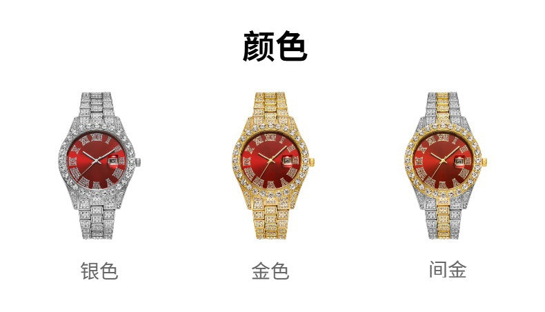 Tiktok Hot-Selling Fashion Casual Men's Watch Full Diamond Watch Men's Factory Price Direct Sale Complete Colors