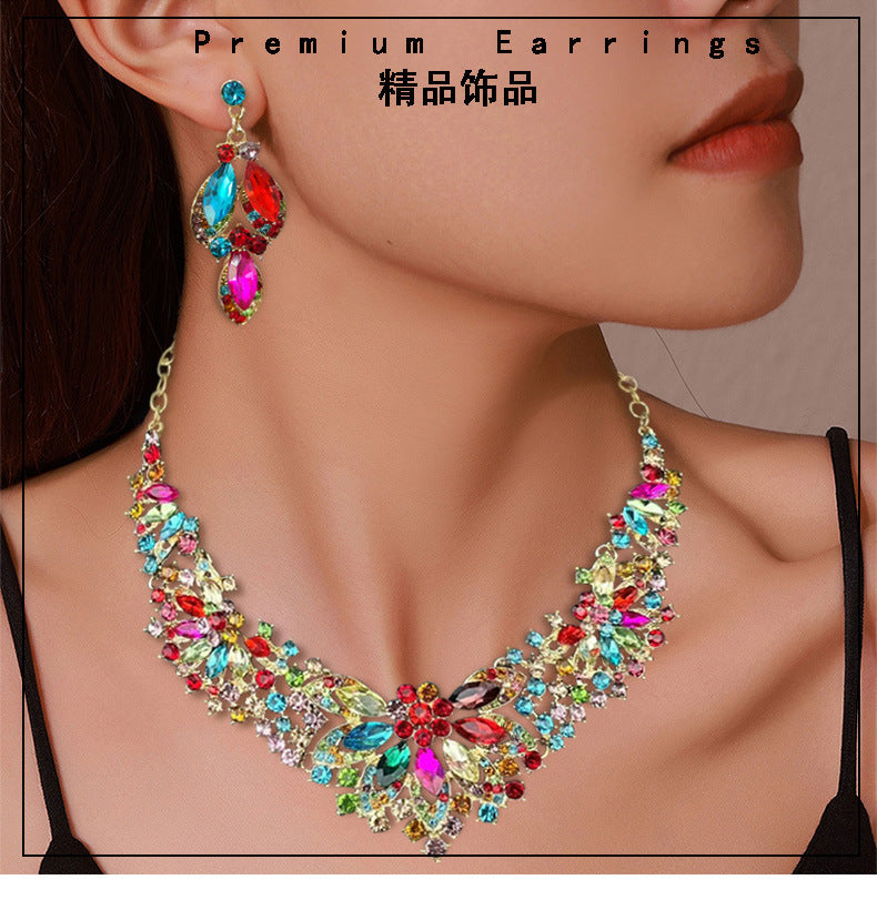 Parure de collier rétro audacieux (style international) pour femme : luxe, cristaux et élégance pour soirées et banquets – Vente directe d'usine