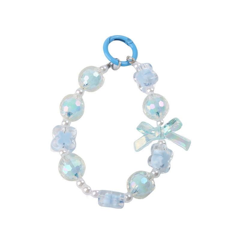 Japanese and Korean Ins Style Handmade Beaded Macaron Colorful Beads Mobile Phone Lanyard Flower Mobile Phone Chain Wrist Rope Wholesale