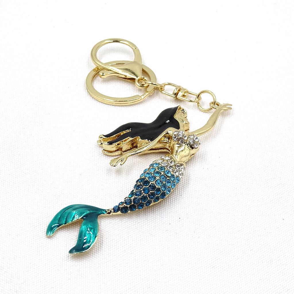 Creative Jewelry Stereo Diamond Enamel Mermaid Keychain Car Hanging Women's Bag Accessories Metal Key Ring