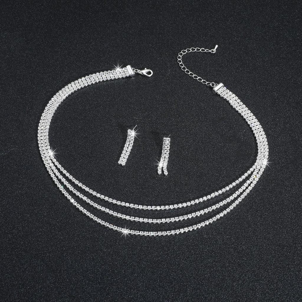 Europe and the United States cross-border hot diamond sparkling necklace earrings two-piece wedding dress accessories fashion jewelry suit