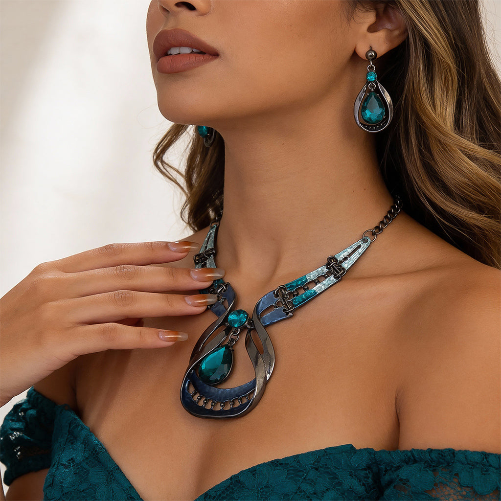 Parure de collier rétro audacieux (style international) pour femme : luxe, cristaux et élégance pour soirées et banquets – Vente directe d'usine