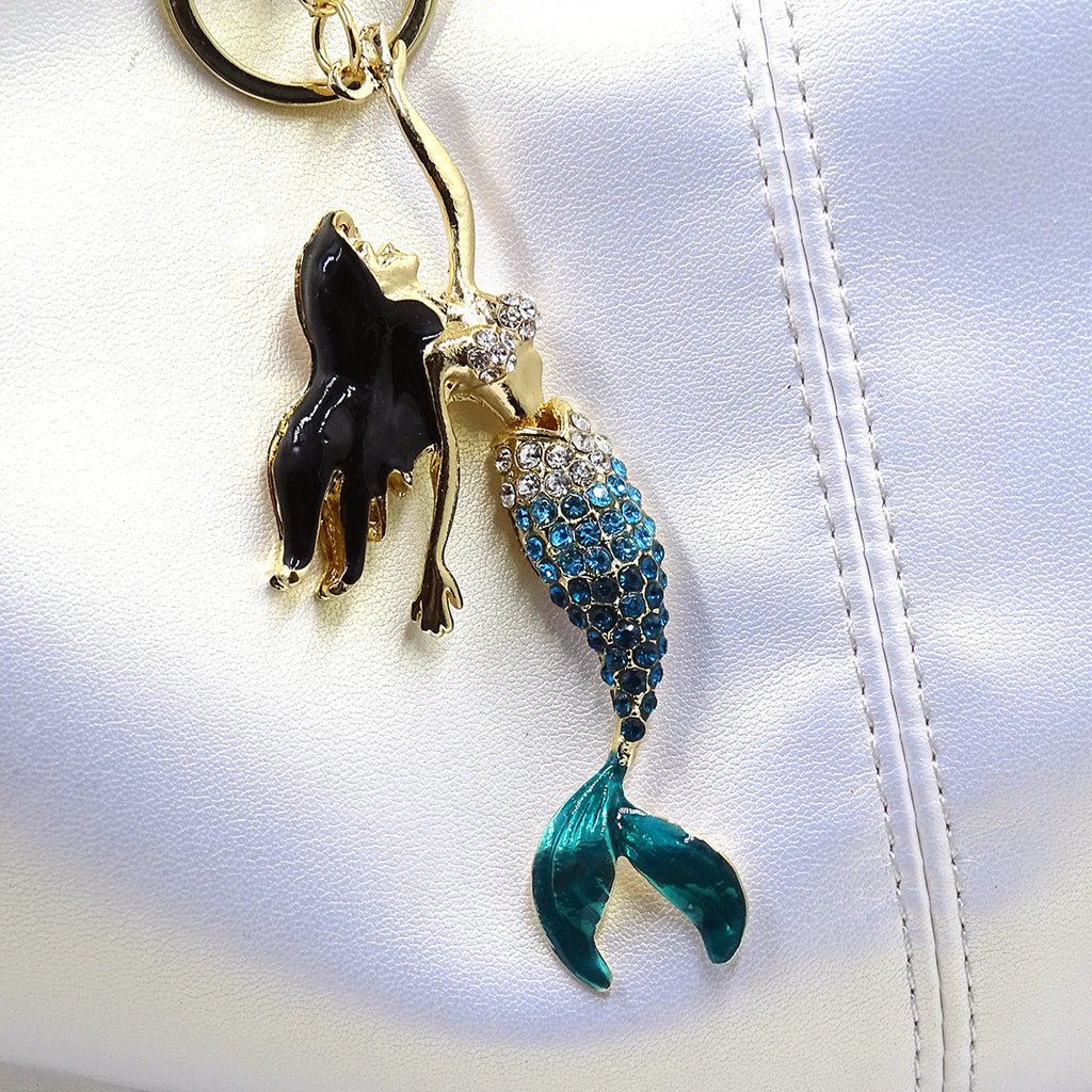 Creative Jewelry Stereo Diamond Enamel Mermaid Keychain Car Hanging Women's Bag Accessories Metal Key Ring