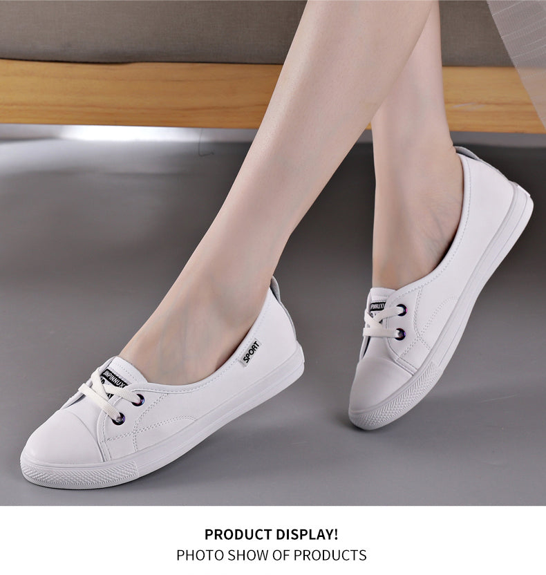 Baskets blanches sans lacets pour femmes (printemps/été 2024) : semelles souples, idéales pour la danse ou le quotidien