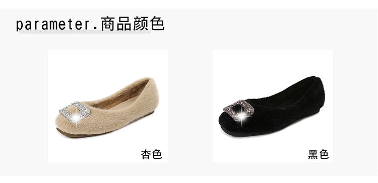 Nouvelles chaussures d'hiver fourrées pour femmes (2025) – Style coréen, bout carré, doublure en polaire et détails en strass, chaussures en coton pour femmes
