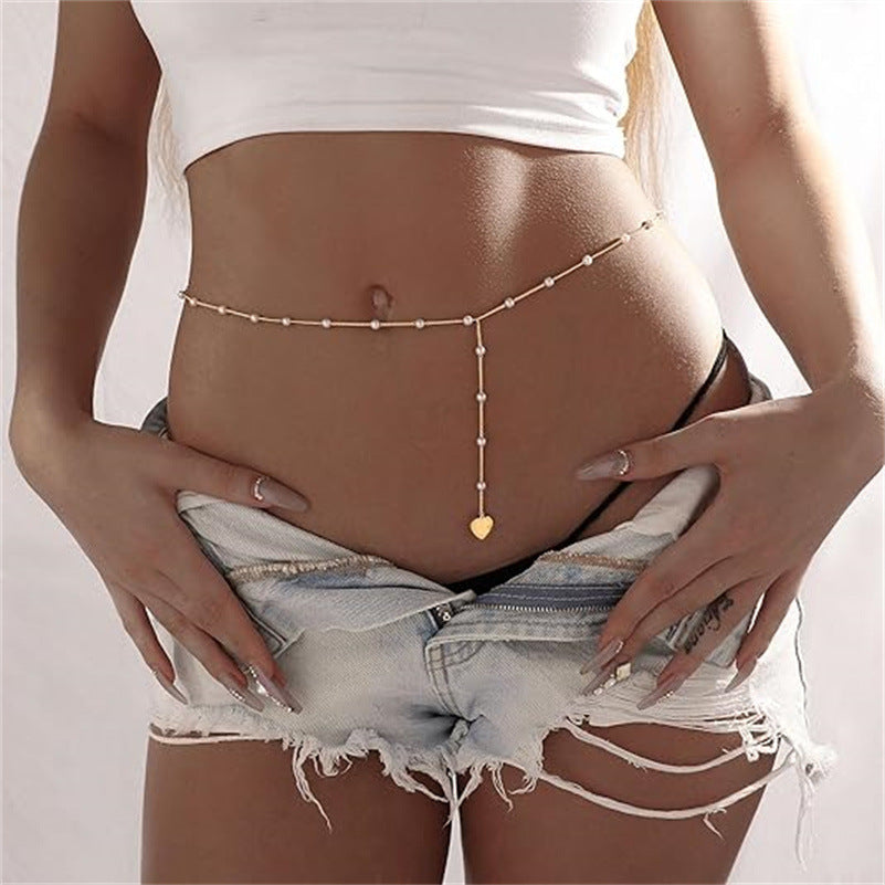 Chaîne de taille sexy et réglable pour femme – Style plage/été avec perles d'imitation et motif cœur – Accessoire polyvalent