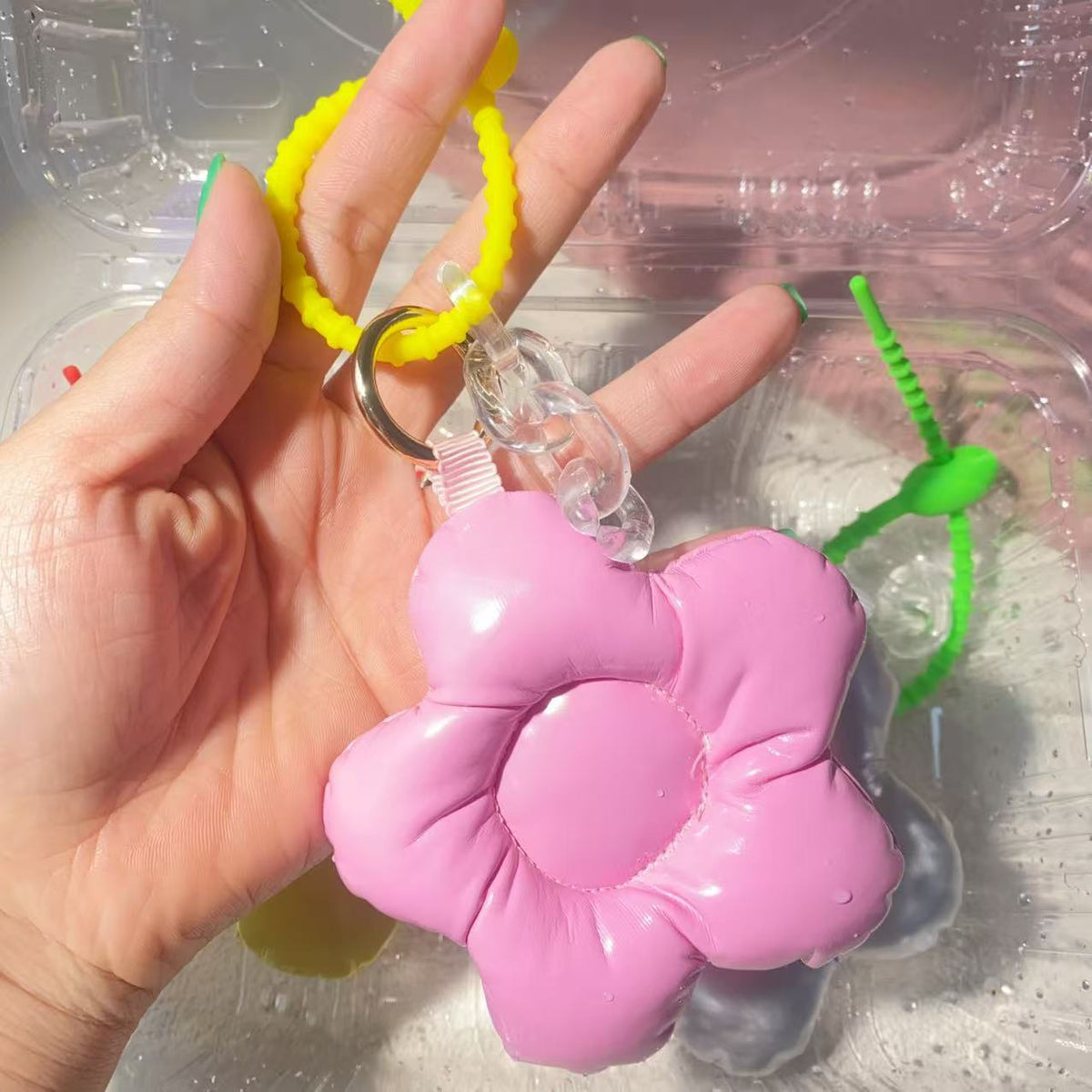 Creative Leather Gloss Cotton Flower Pendant Phone Case Accessories Fun Keychain Girl Decoration Bag Hanging
