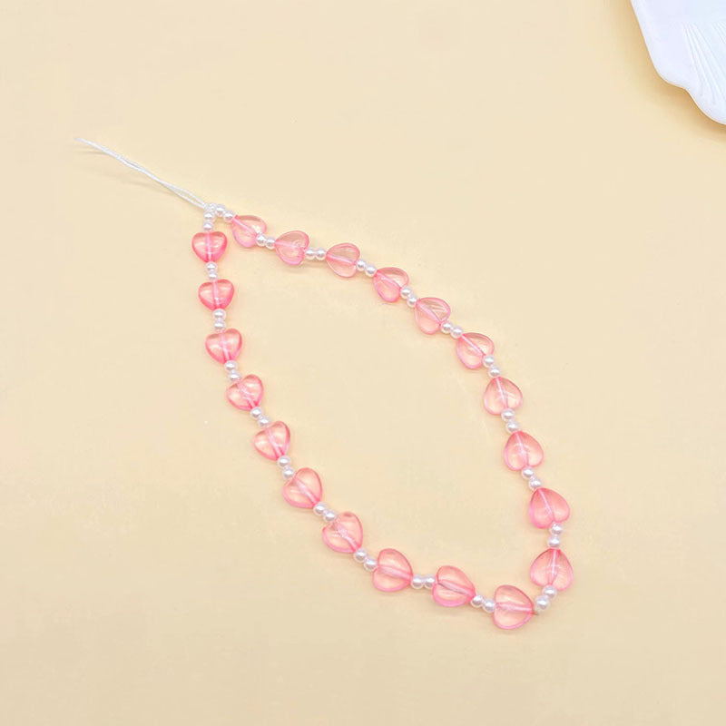 Pink Heart Love Pearl Beaded Mobile Phone Chain Girl's Heart Sweet and Cute Anti-lost Mobile Phone Lanyard Neck