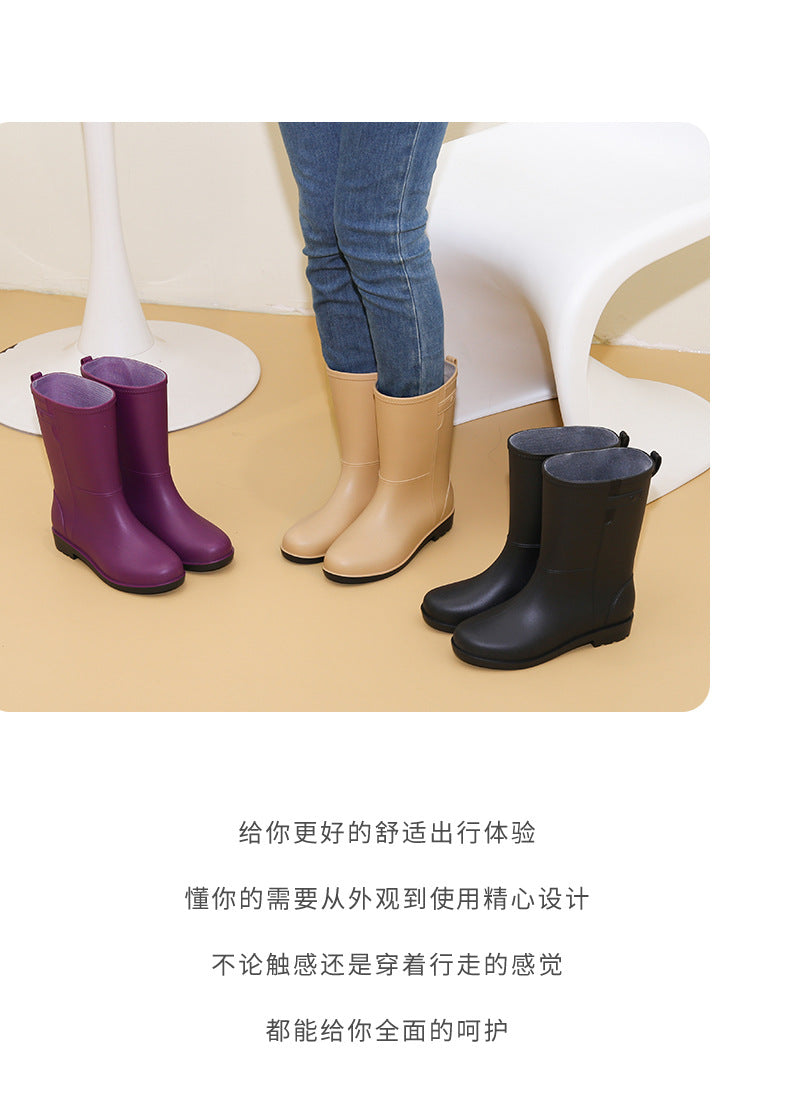 Bottes de pluie tendance pour femmes, hauteur mi-mollet, doublées de velours, antidérapantes et imperméables