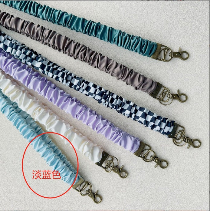 Long Mobile Phone Lanyard with a Neck-Hanging Design, Handmade Sturdy Pleated Fabric Phone Strap with Metal Buckle and Elastic Decorative Chain
