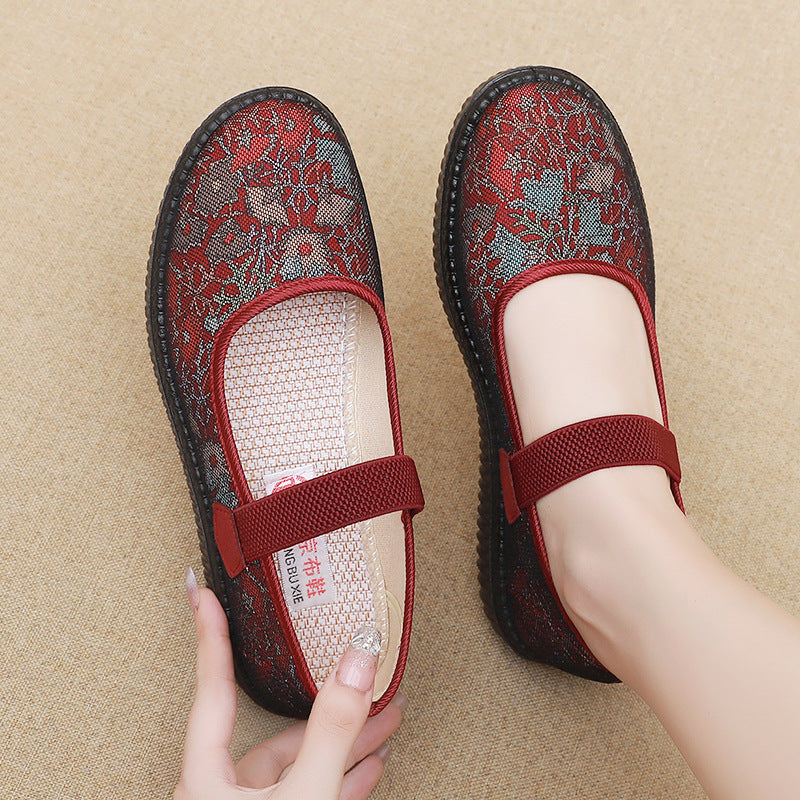 Chaussures en tissu « Vieux Pékin » pour femme : confort et sécurité avec semelles souples antidérapantes – Idéales pour les femmes d'âge mûr et les seniors