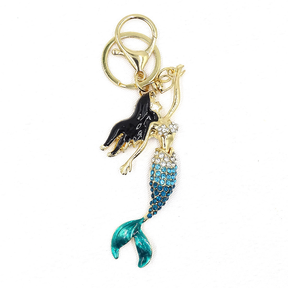 Creative Jewelry Stereo Diamond Enamel Mermaid Keychain Car Hanging Women's Bag Accessories Metal Key Ring
