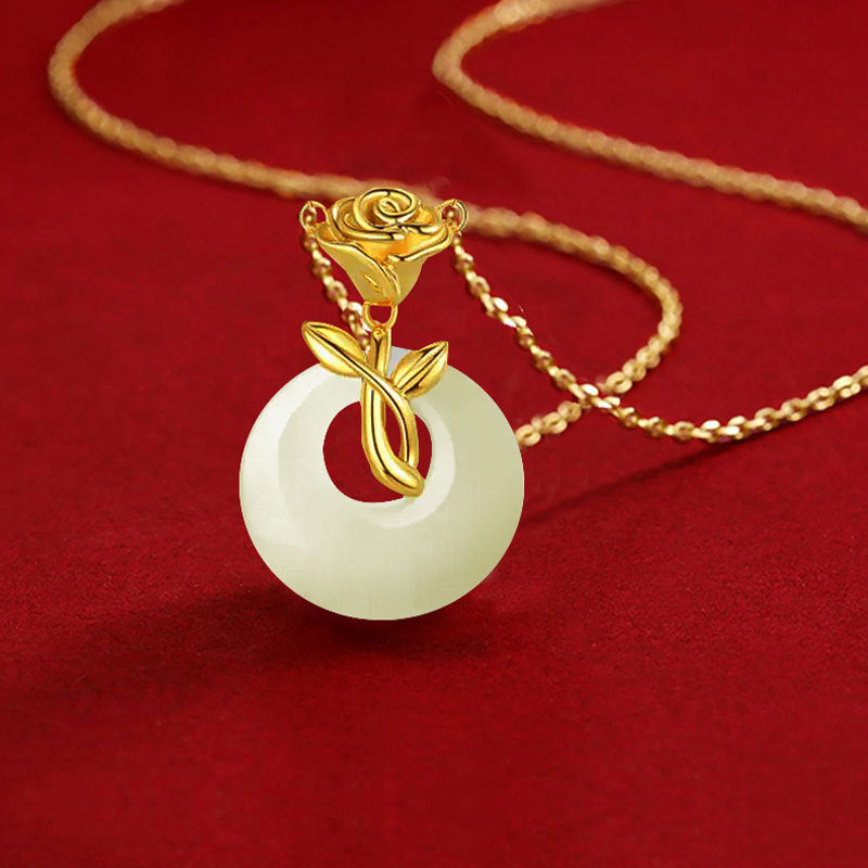 Classic S925 Sterling Silver Necklace for Women, New Chinoiserie Rose and Field Jade Pendant, Simple Accessible Luxury Niche Accessories