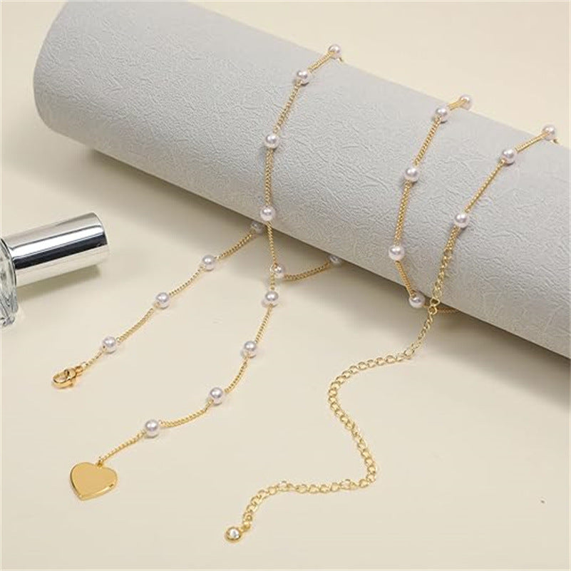 Chaîne de taille sexy et réglable pour femme – Style plage/été avec perles d'imitation et motif cœur – Accessoire polyvalent
