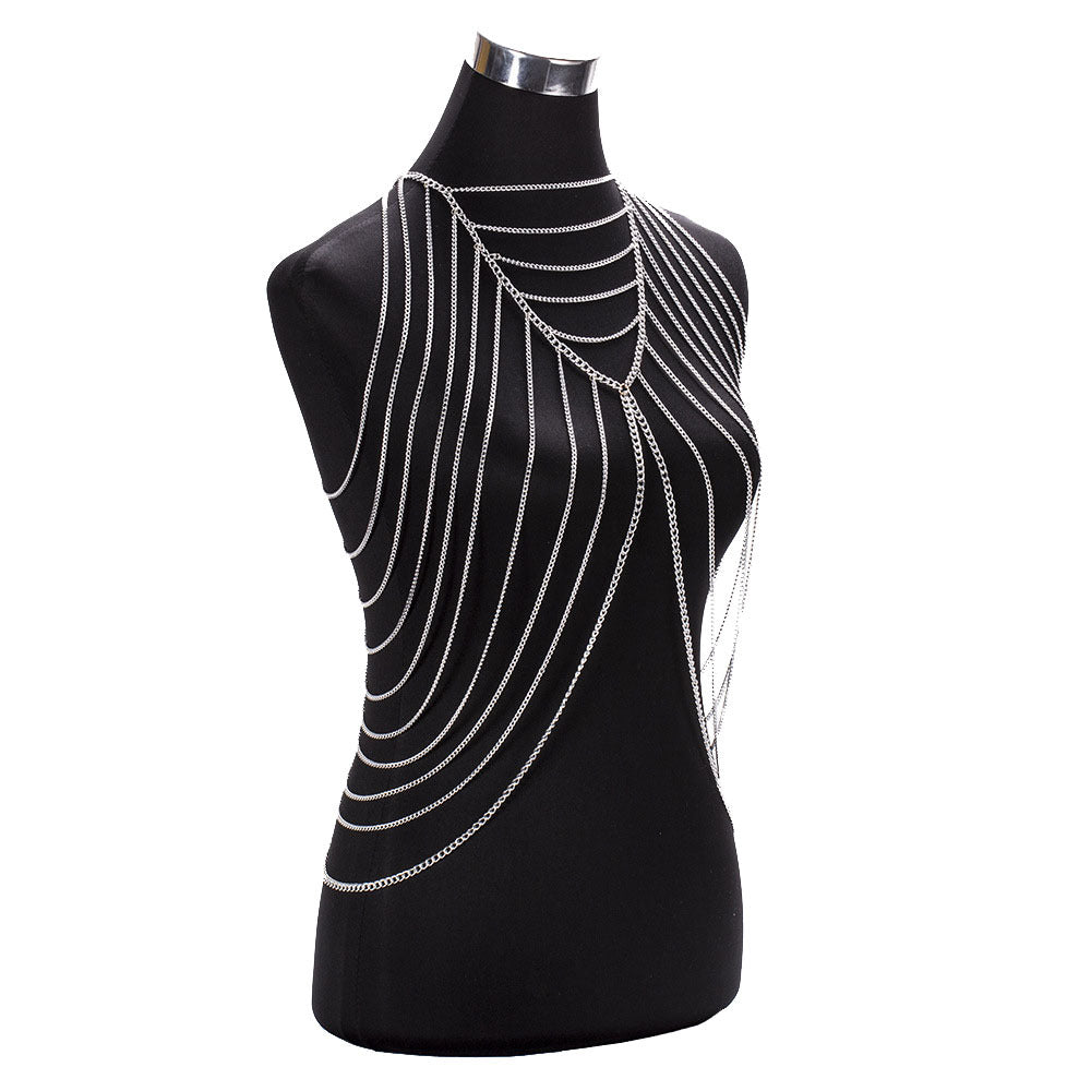 Cross-border jewelry European and American fashion personality punk style metal long multi-layer tassel body chain sexy clothing accessories