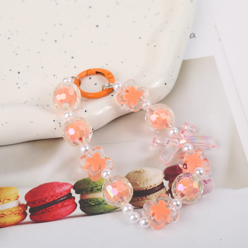Japanese and Korean Ins Style Handmade Beaded Macaron Colorful Beads Mobile Phone Lanyard Flower Mobile Phone Chain Wrist Rope Wholesale