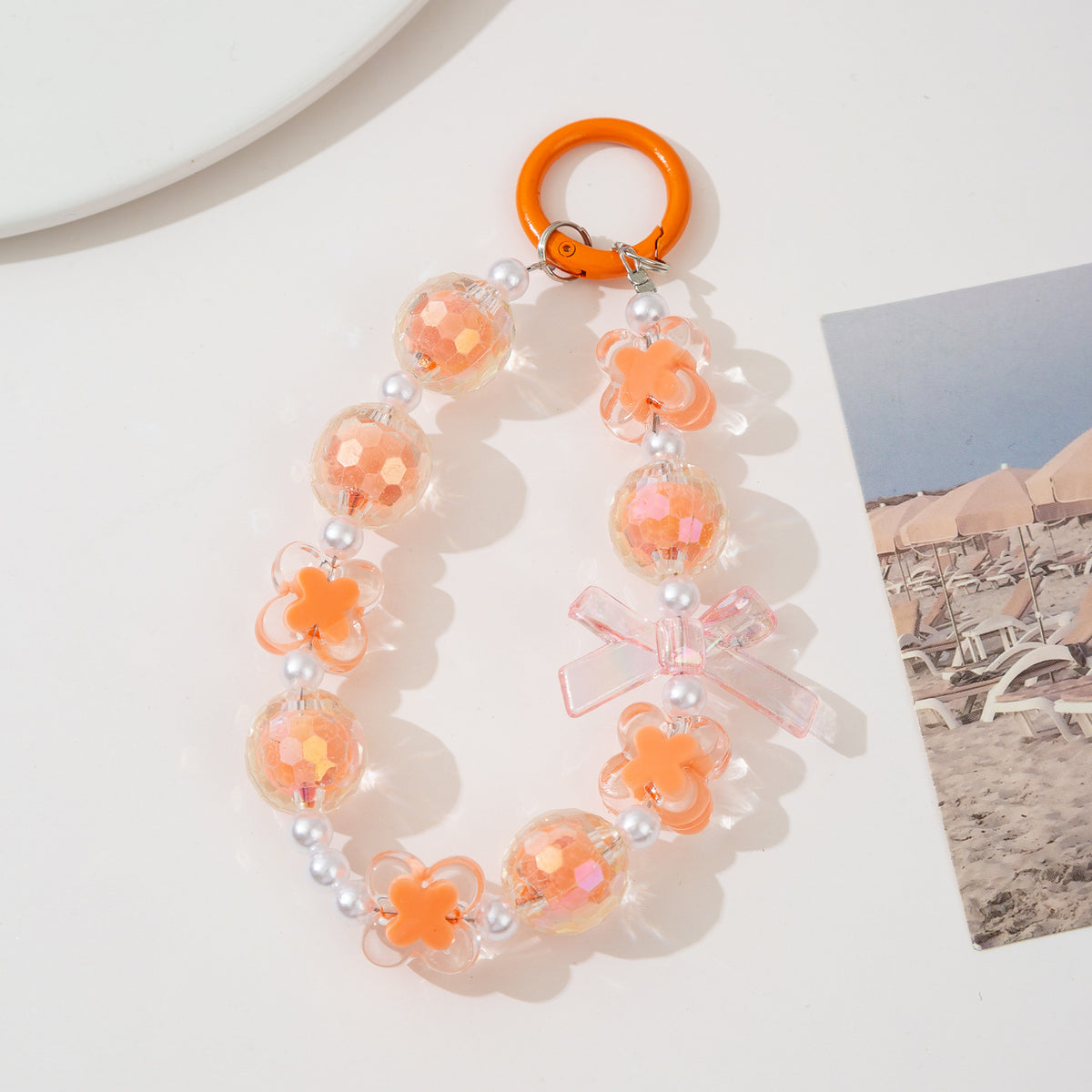 Japanese and Korean Ins Style Handmade Beaded Macaron Colorful Beads Mobile Phone Lanyard Flower Mobile Phone Chain Wrist Rope Wholesale