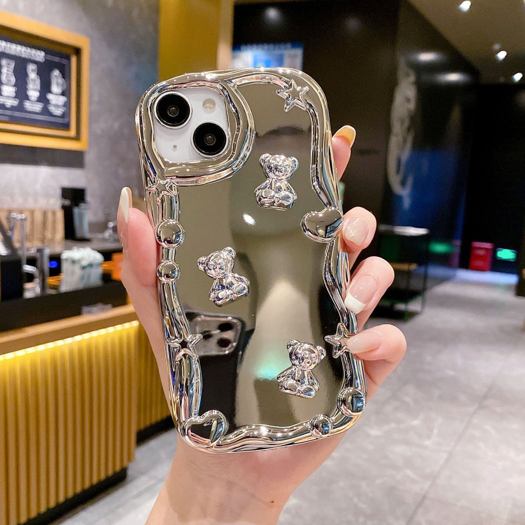 Electroplated Mirror iPhone16 Phone Case Love Bracelet Apple 15 Silver Bear 14 Anti-drop 13 Soft Case