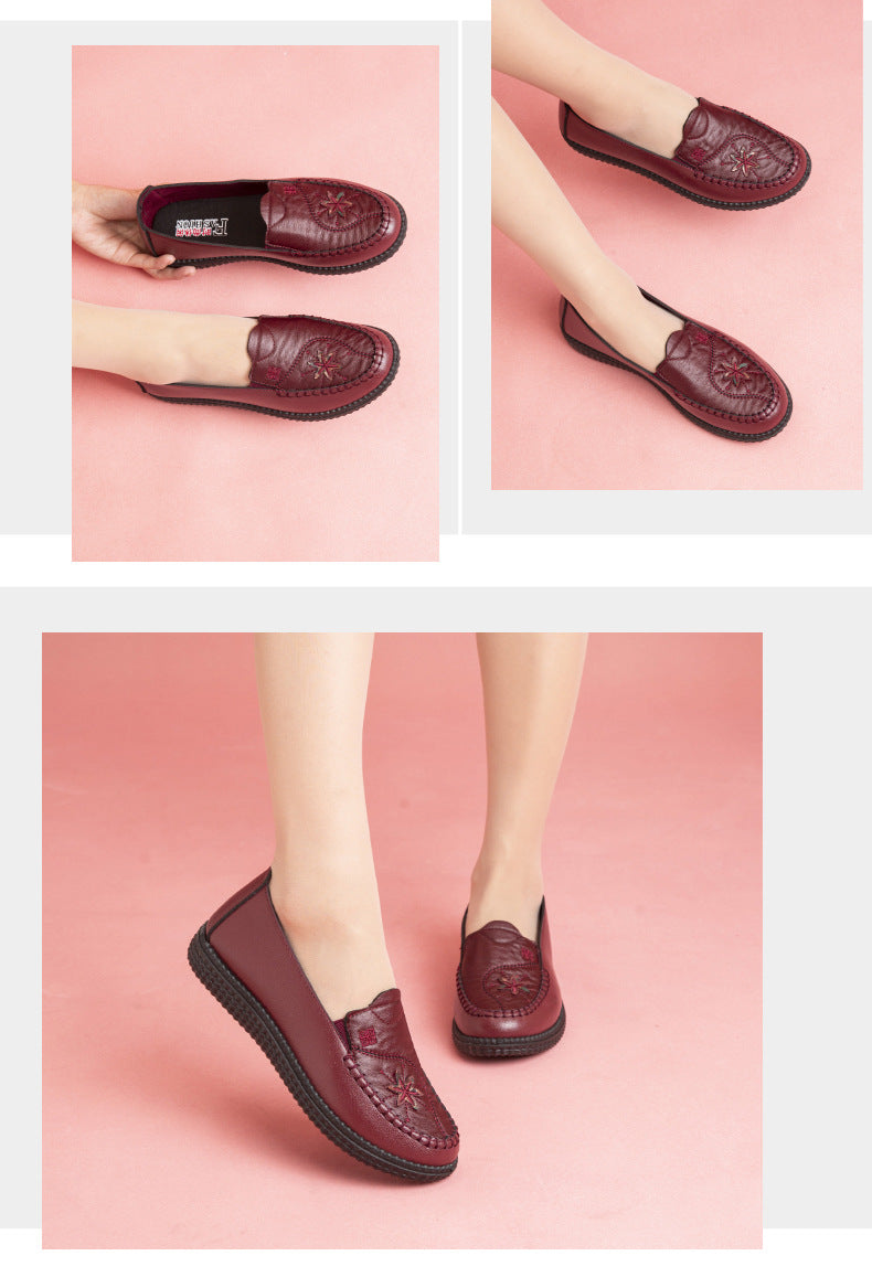Women's shoes single-layer shoes mother's shoes soft bottom soft surface Spring and Autumn new casual comfortable non-slip flat shoes mother's shoes embroidered shoes