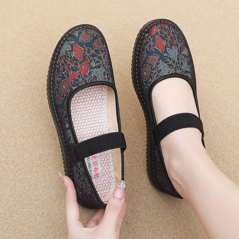 Chaussures en tissu « Vieux Pékin » pour femme : confort et sécurité avec semelles souples antidérapantes – Idéales pour les femmes d'âge mûr et les seniors