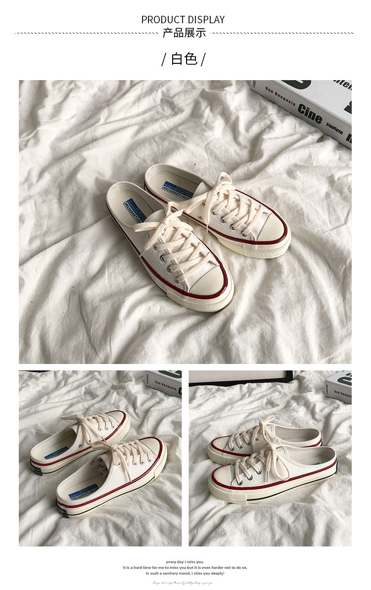 Mules en toile pour femme – Style coréen polyvalent 2025 – Slip-on sans talon façon « chaussons » tendance pour étudiantes