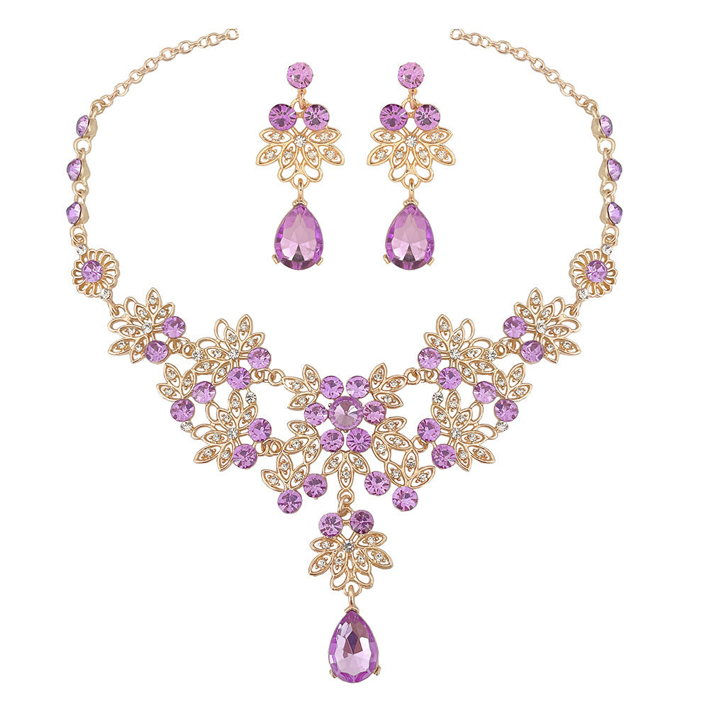 European Bride Necklace Earrings Rhinestone Jewelry Cross-border Bride Wedding Dress Modeling Shooting Water Drop Necklace Accessories
