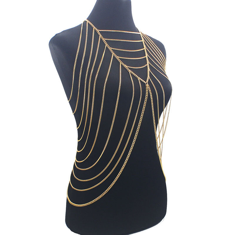 Cross-border jewelry European and American fashion personality punk style metal long multi-layer tassel body chain sexy clothing accessories