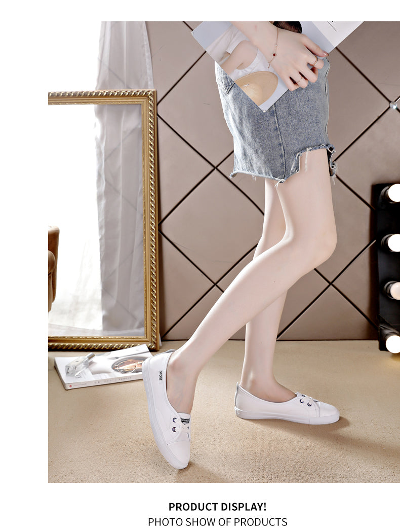 Baskets blanches sans lacets pour femmes (printemps/été 2024) : semelles souples, idéales pour la danse ou le quotidien
