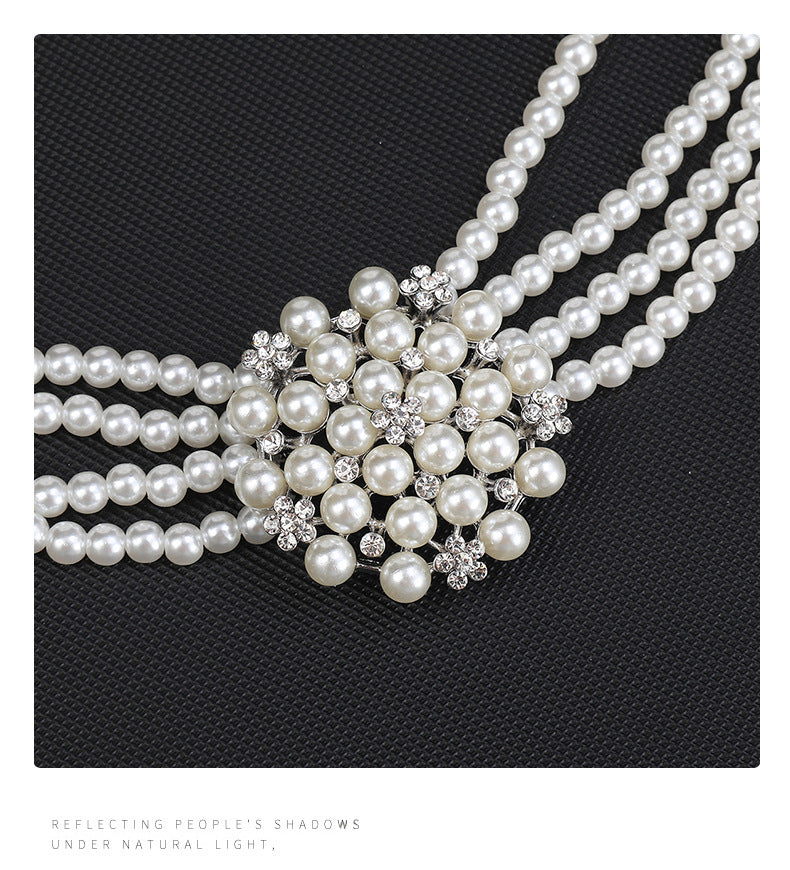 Cross-border Jewelry suit Women's Multi-row Pearl Necklace Earrings Three-piece Bridal Wedding Dress Accessories All-match Factory