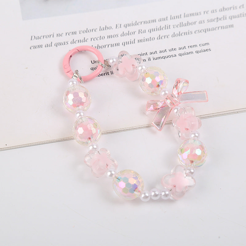 Japanese and Korean Ins Style Handmade Beaded Macaron Colorful Beads Mobile Phone Lanyard Flower Mobile Phone Chain Wrist Rope Wholesale
